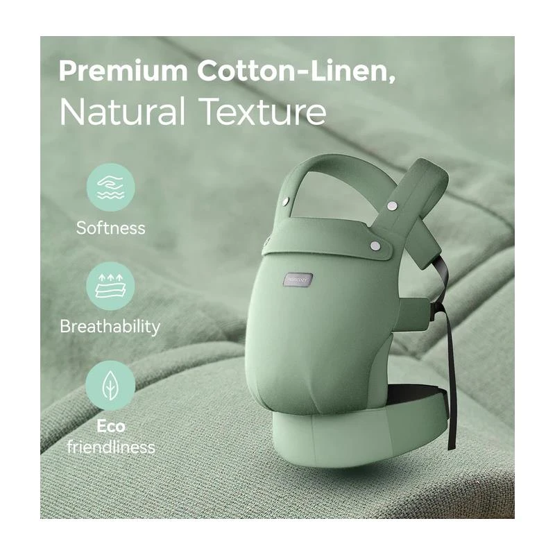 Momcozy - Baby Carrier With Natural Cotton Linen, Sage Green 4 Momcozy - Baby Carrier With Natural Cotton Linen, Sage Green - Image 2