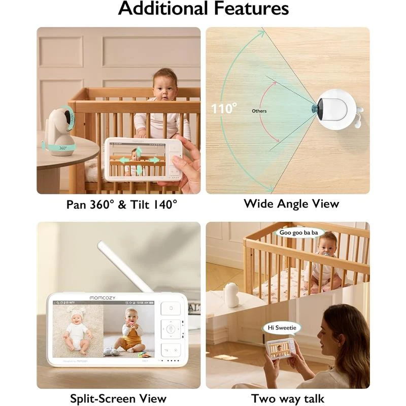 Momcozy - Video Baby Monitor, 5.5” 1080P Full HD Baby Monitor With Camera No WiFi 4 Momcozy - Video Baby Monitor, 5.5” 1080P Full HD Baby Monitor With Camera No WiFi - Image 2