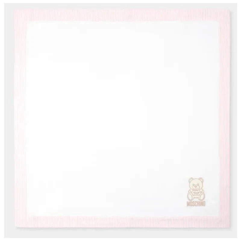 Moschino Baby - Popeline Striped Blanket With Bear Embroidery, Light Pink 3 Moschino Baby - Popeline Striped Blanket With Bear Embroidery, Light Pink