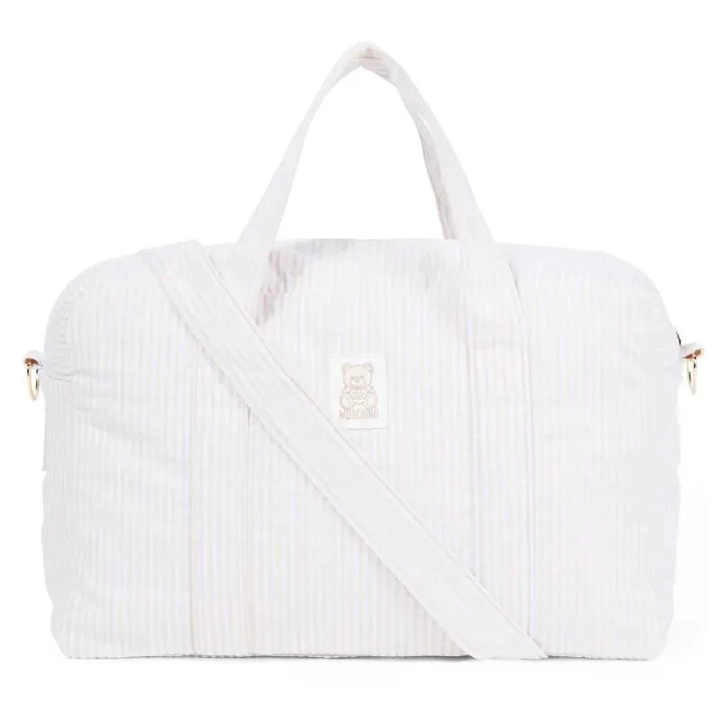 Moschino Baby - Striped Diaper Bag With Bear Patch Changing Mat Beige 3 Moschino Baby - Striped Diaper Bag With Bear Patch Changing Mat Beige