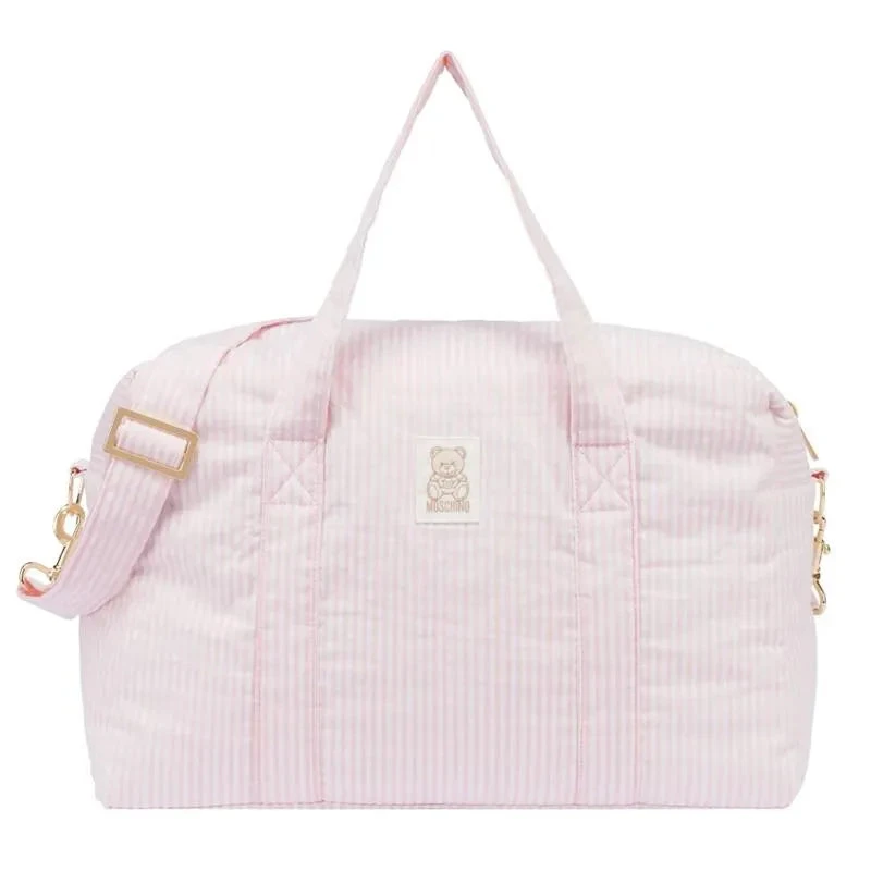 Moschino Baby - Striped Diaper Bag With Bear Patch Changing Mat Light Pink 3 Moschino Baby - Striped Diaper Bag With Bear Patch Changing Mat Light Pink