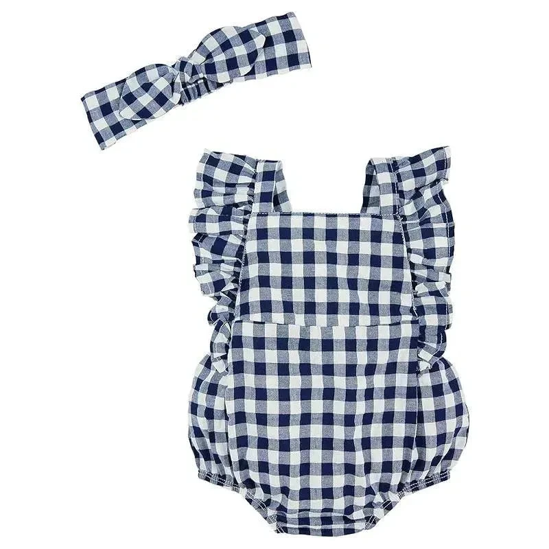 Mud Pie - Baby Girl Navy Gingham Bubble & Headband Set 3 Mud Pie - Baby Girl Navy Gingham Bubble & Headband Set
