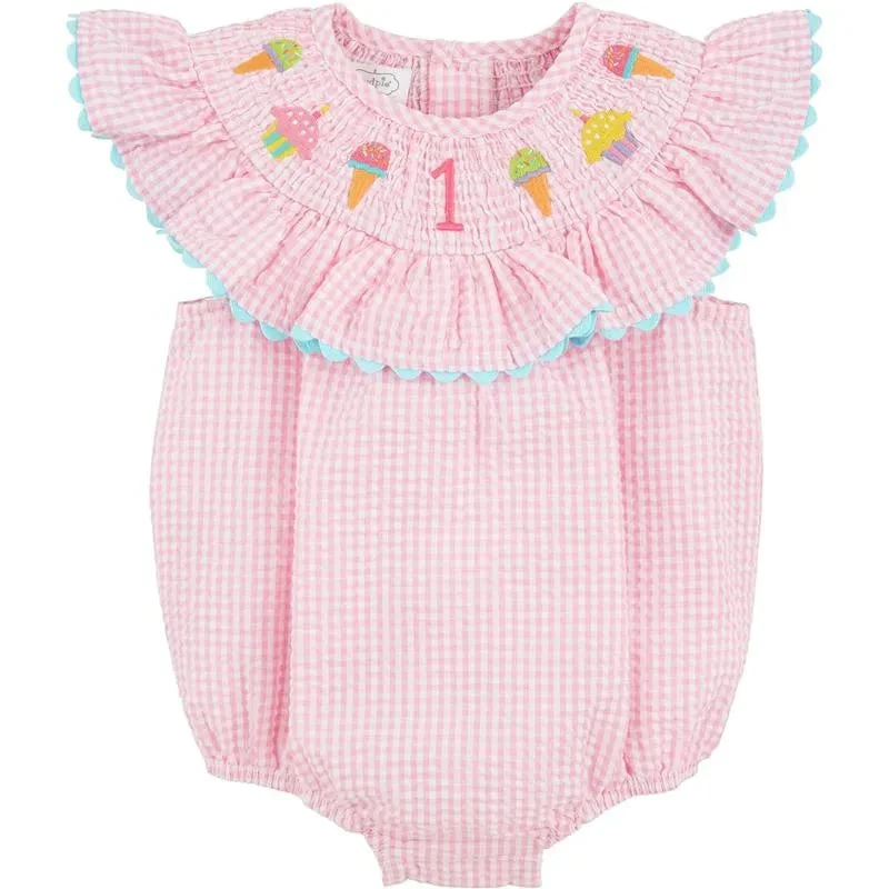 Mud Pie - Baby Girl One Smocked Bubble, Pink 3 Mud Pie - Baby Girl One Smocked Bubble, Pink