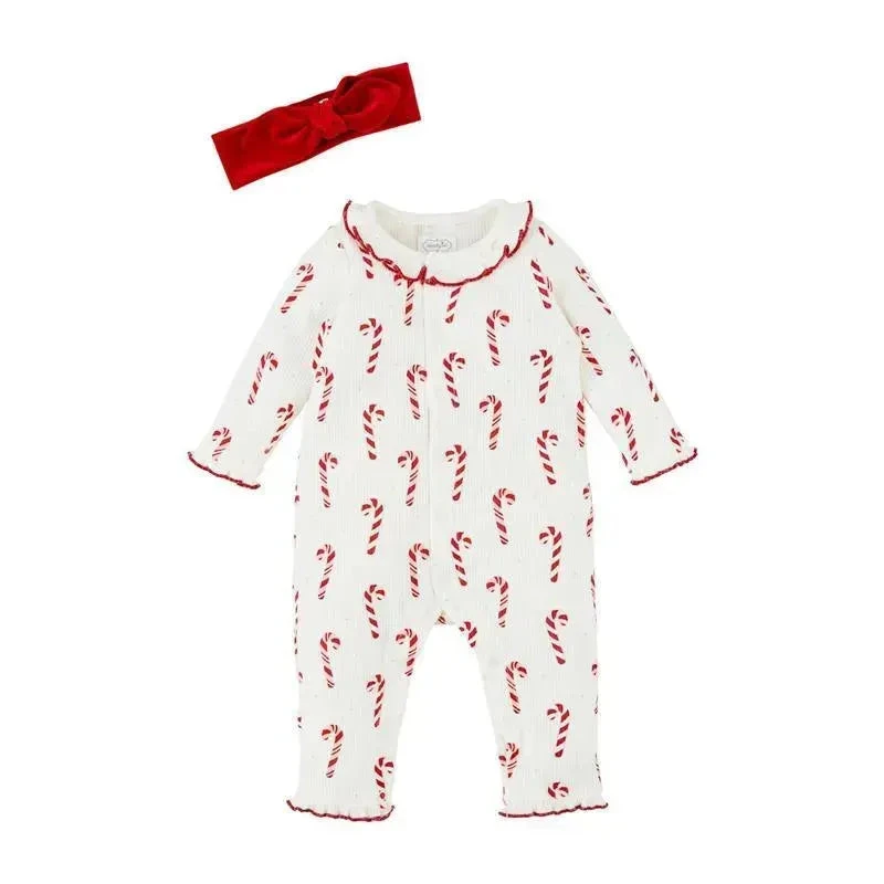 Mud Pie - Candy Cane One-Piece & Headband Set, 3-6 Months 3 Mud Pie - Candy Cane One-Piece & Headband Set, 3-6 Months