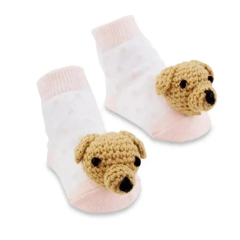 Mud Pie - Pink Dog Rattle Toe Socks 0-12M 3 Mud Pie - Pink Dog Rattle Toe Socks 0-12M