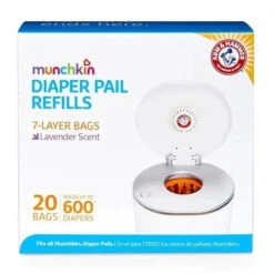 Munchkin Arm & Hammer Diaper Pail Refill Bags, 20 Pack, Holds