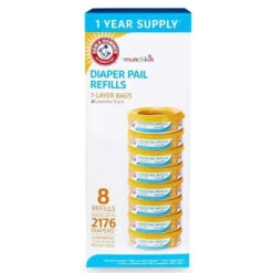 Munchkin Arm & Hammer Diaper Pail Refill Rings 8-Pack, 2,176-Count