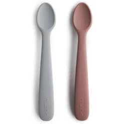 Mushie - 2Pk Silicone Feeding Spoons, Stone/Cloudy Mauve
