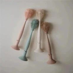 Mushie - Baby Bottle Brush, Soft Silicone With Suction Base, Blush -Macro Baby Store mushie baby bottle brush soft silicone with suction base blush image 4