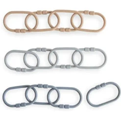Mushie - Baby Chain Link Rings Toy 12 Count, Multiuse Car Seat Stroller Connecting Toy, Natural, Stone, Tradewinds