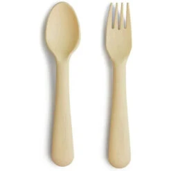 Mushie - Flatware Fork & Spoon Set For Kids, Pale Daffodi