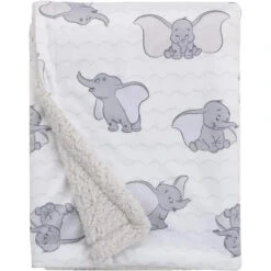 Nojo - Disney Dumbo White And Grey Super Soft Baby Blanket With Sherpa Back