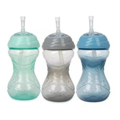 Nuby - 3Pk Clik-It Flexi-Straw Cup10Oz, Aqua/Grey/Blue