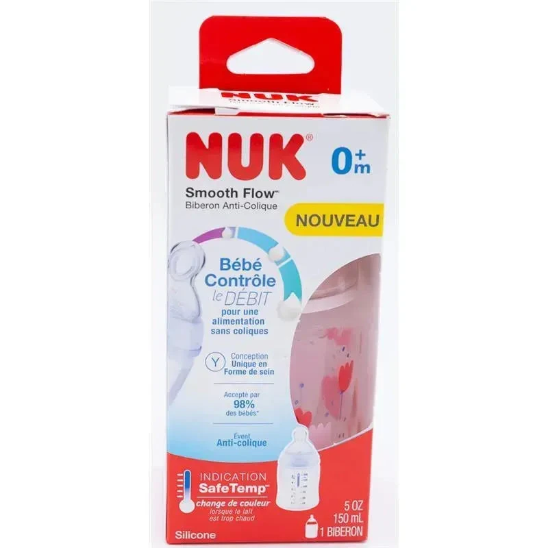 Nuk 5oz Smooth Flow Anti-Colic Bottle, Transparent Pink Design 1pk 4 Nuk 5oz Smooth Flow Anti-Colic Bottle, Transparent Pink Design 1pk - Image 2