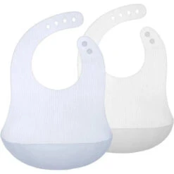 Ola Baby - Fold N Go Silicone Baby Waterproof Bib With Travel Case, 2 Pk, Blueberry/Pearl