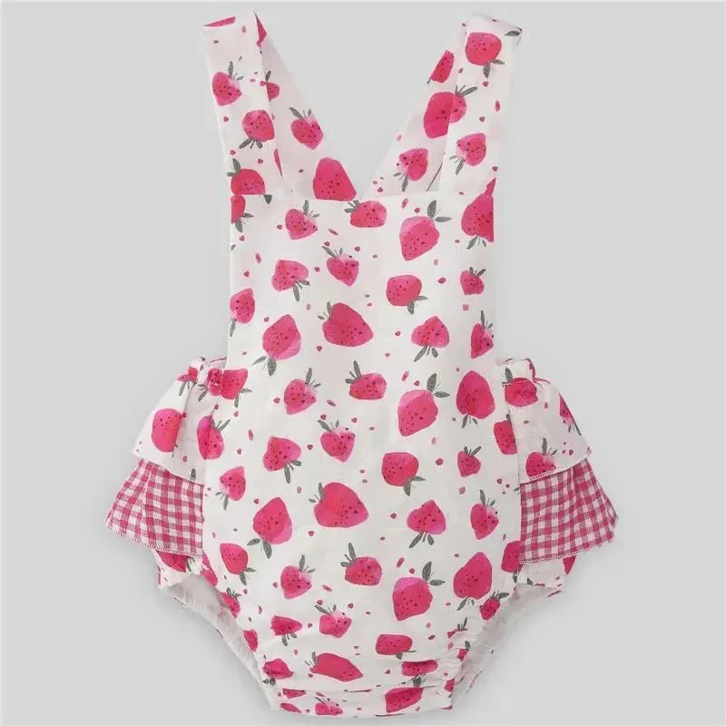 Paz Rodriguez - Baby Girl Woven Romper Amorodos, Strawberry 3 Paz Rodriguez - Baby Girl Woven Romper Amorodos, Strawberry