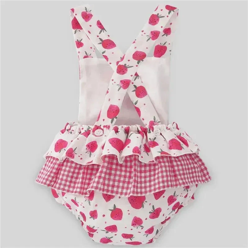 Paz Rodriguez - Baby Girl Woven Romper Amorodos, Strawberry 4 Paz Rodriguez - Baby Girl Woven Romper Amorodos, Strawberry - Image 2