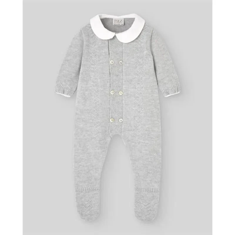Paz Rodriguez - Baby Knit Newborn Romper Pulgarcito, Grey Pearl 3 Paz Rodriguez - Baby Knit Newborn Romper Pulgarcito, Grey Pearl
