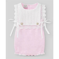 Paz Rodriguez - Knit Newborn Body Romper, Chalk Pink/White