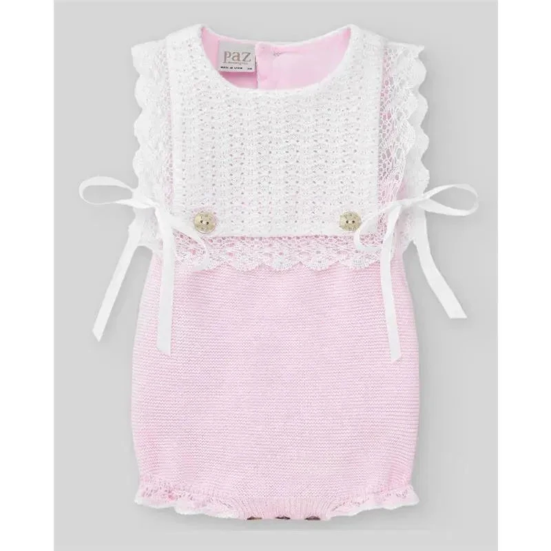 Paz Rodriguez - Knit Newborn Body Romper, Chalk Pink/White 3 Paz Rodriguez - Knit Newborn Body Romper, Chalk Pink/White