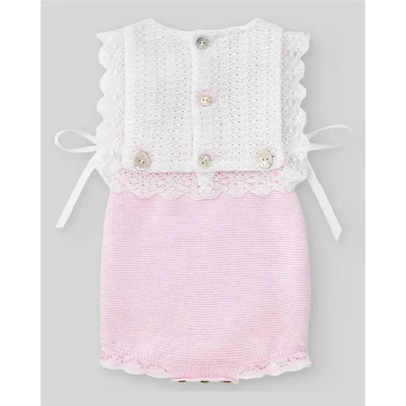 Paz Rodriguez - Knit Newborn Body Romper, Chalk Pink/White 4 Paz Rodriguez - Knit Newborn Body Romper, Chalk Pink/White - Image 2