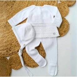Paz Rodriguez - Take Me Home Set Knit Newborn Sweater + Leggings + Bonnet Regalo, White
