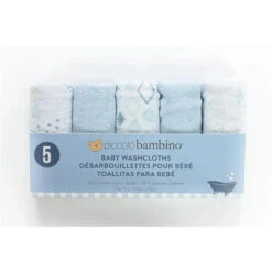 Piccolo Bambino 5pk Terry Baby Washcloth Set,Blue