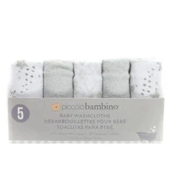 Piccolo Bambino 5pk Terry Baby Washcloth Set,Grey