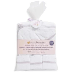Piccolo Bambino - Hooded Towel W/ 3 Washcloths, White/Pink