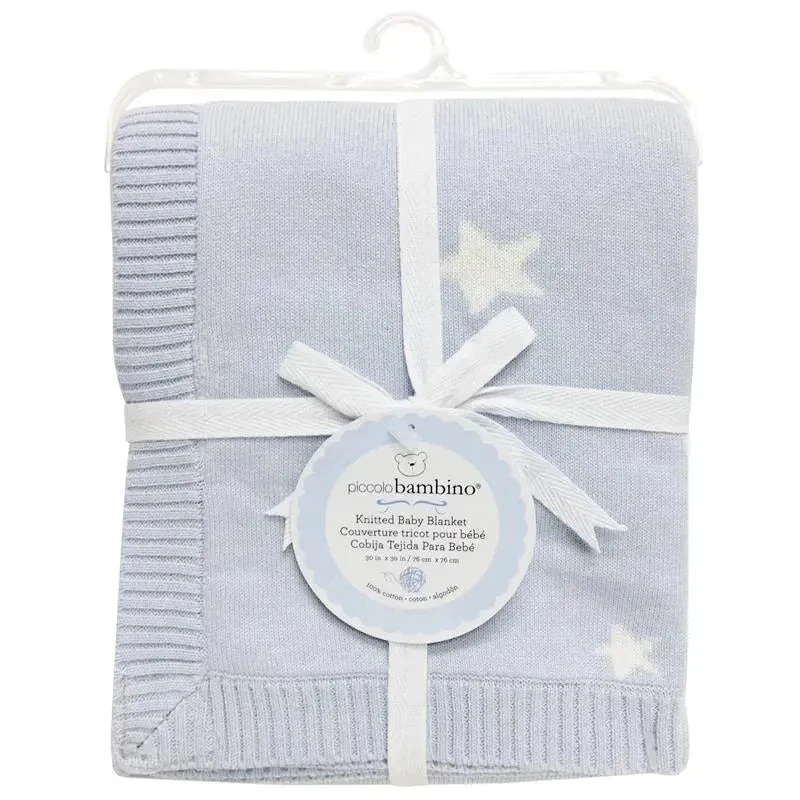 Piccolo Bambino Knitted Star Baby Blanket - Blue 3 Piccolo Bambino Knitted Star Baby Blanket - Blue