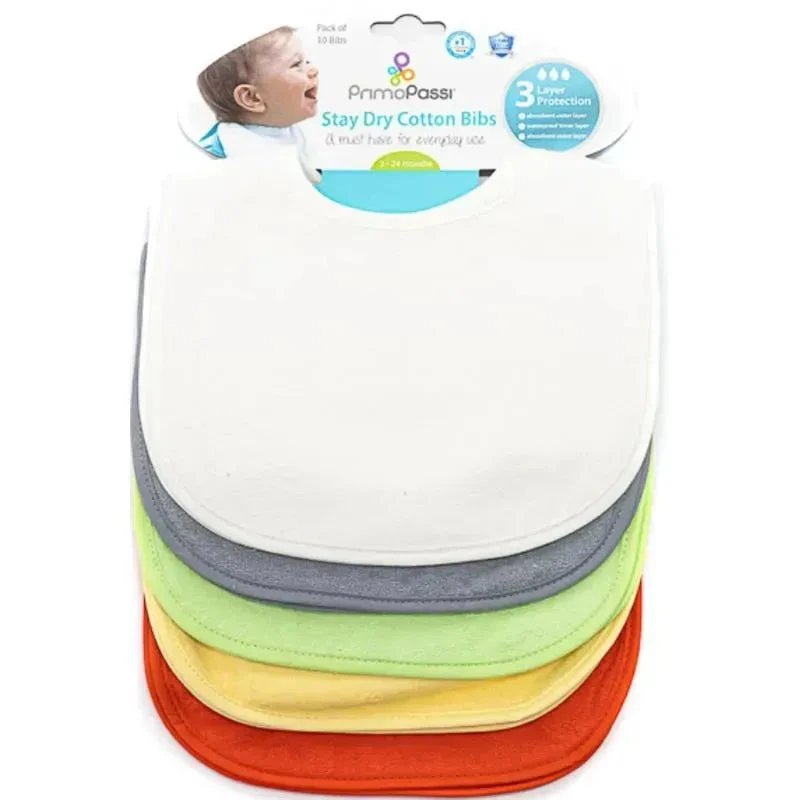 Primo Passi - 10Pk Stay Dry Cotton Baby Neutral Bib 3 Primo Passi - 10Pk Stay Dry Cotton Baby Neutral Bib