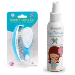 Primo Passi Super Soft Baby Comb And Brush Set (Blue) + Magic Detangler Conditioner