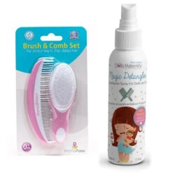Primo Passi Super Soft Baby Comb And Brush Set (Pink) + Magic Detangler Conditioner
