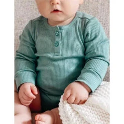 Pure Baby - Baby Boy Rib Long Sleeve Henley Bodysuit, Moss Green 5 Pure Baby - Baby Boy Rib Long Sleeve Henley Bodysuit, Moss Green -Macro Baby Store pure baby baby boy rib long sleeve henley bodysuit moss green image 3