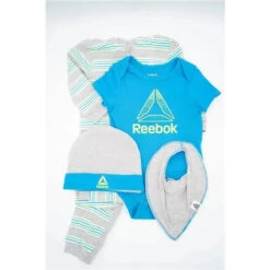 Reebok Layette Coverall/Creeper/Hat/Bib 4Pc Set Blue Danube 6/9M