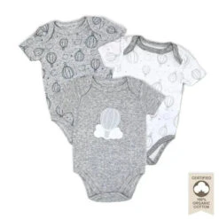 Rose Textiles - 100% Organic 3 Pk Bodysuit, Grey