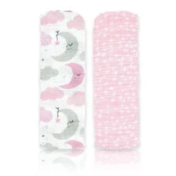 Rose Textiles - 2-Pack Muslin Swaddle Blankets, Pink Sweet Dream