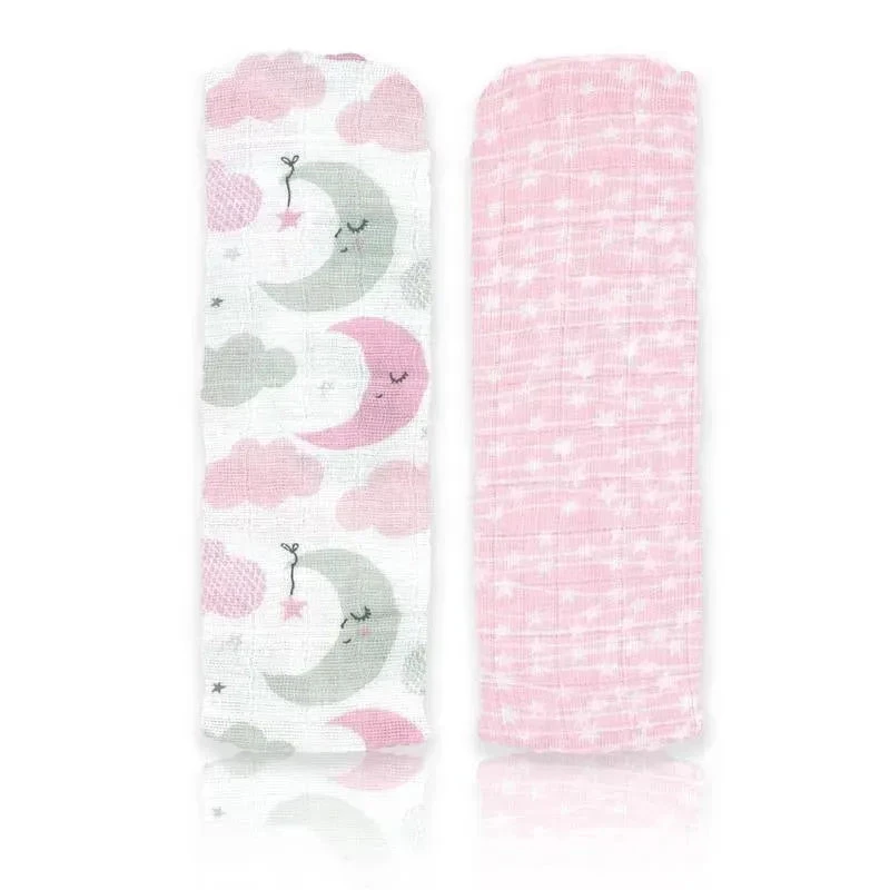Rose Textiles - 2-Pack Muslin Swaddle Blankets, Pink Sweet Dream 3 Rose Textiles - 2-Pack Muslin Swaddle Blankets, Pink Sweet Dream