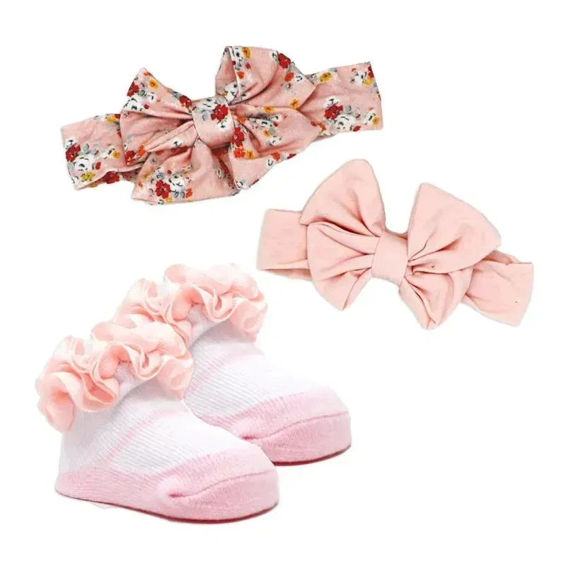 Rose Textiles - 3pc Headband & Sock Set: Rose Floral 3 Rose Textiles - 3pc Headband & Sock Set: Rose Floral