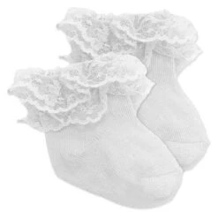 Rose Textiles - 3Pk Baby Girl Lace Trim Cuff Socks, White -Macro Baby Store rose textiles 3pk baby girl lace trim cuff socks white image 3