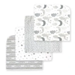Rose Textiles - 4 Pack Receiving Blanket, Grey Sweet Dreams