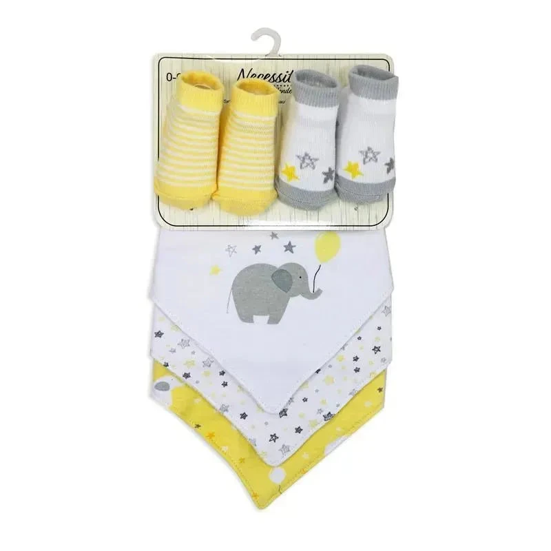 Rose Textiles - 5 Pc Bib And Socks Set, Yellow Elephant 4 Rose Textiles - 5 Pc Bib And Socks Set, Yellow Elephant - Image 2