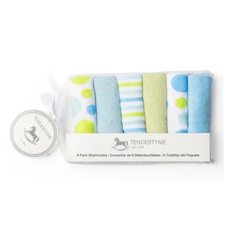 Rose Textiles Baby Washcloth Set - Blue, Green & White Circles 6 Pc 3 Rose Textiles Baby Washcloth Set - Blue, Green & White Circles 6 Pc