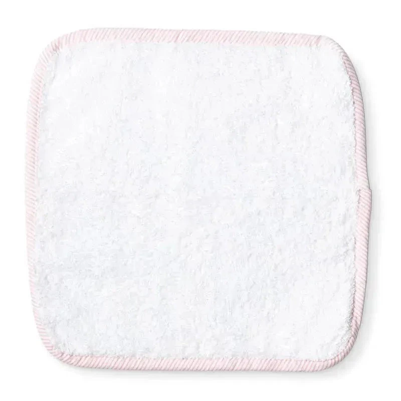 Rose Textiles - Solid Washcloth With Striped Trim, Pink 4 Rose Textiles - Solid Washcloth With Striped Trim, Pink - Image 2