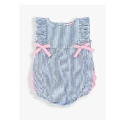 Rufflebutts - Baby Girls Blue Seersucker Classic Ruffle Bubble