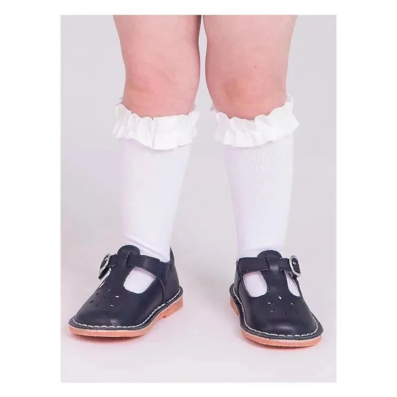 Rufflebutts - Girls 3-Pack Knee High Ruffle Socks, Dark Cherry, White, & Fir Green Red 5 Rufflebutts - Girls 3-Pack Knee High Ruffle Socks, Dark Cherry, White, & Fir Green Red - Image 3