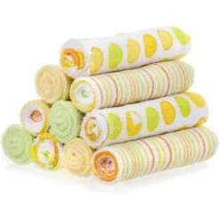Spasilk - 10Pk Soft Terry Bath Washcloths, Yellow/Green Dots