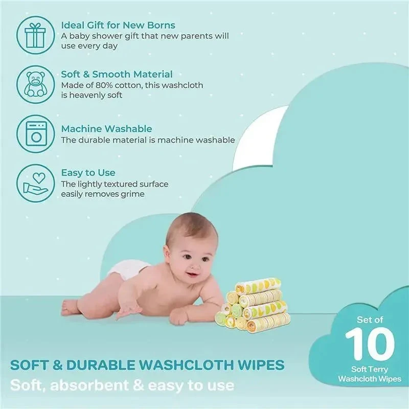 Spasilk - 10Pk Soft Terry Bath Washcloths, Yellow/Green Dots 7 Spasilk - 10Pk Soft Terry Bath Washcloths, Yellow/Green Dots - Image 5