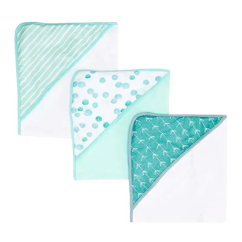 Spasilk - 3Pk Soft Terry Hooded Towel Set, Green Dots 3 Spasilk - 3Pk Soft Terry Hooded Towel Set, Green Dots