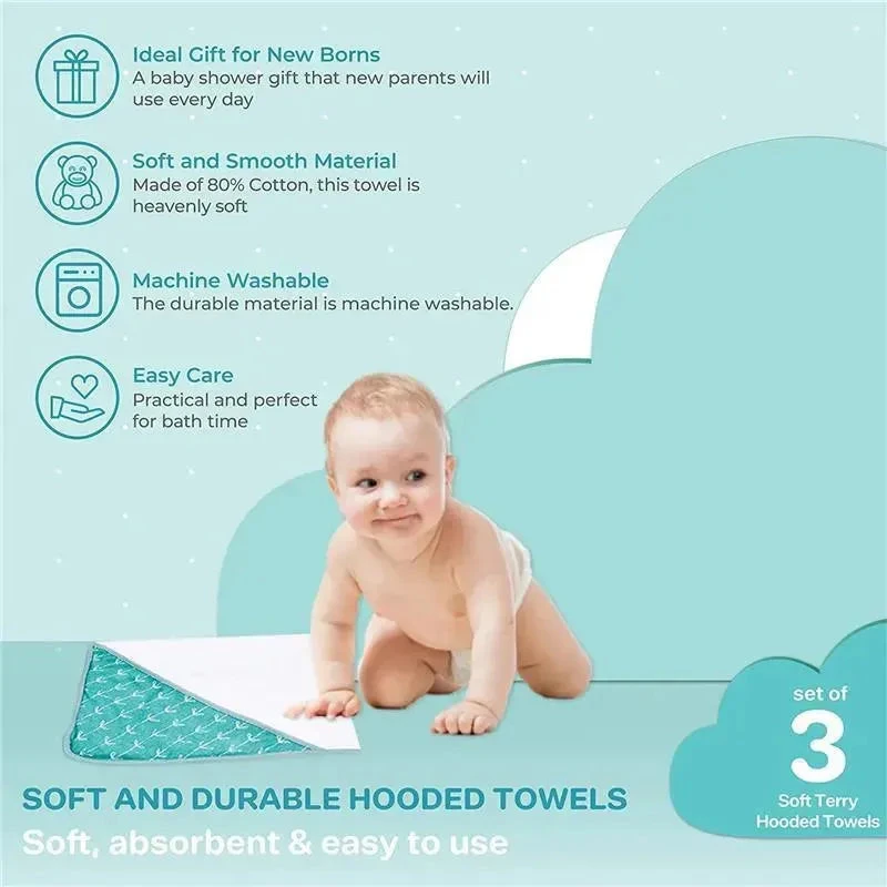 Spasilk - 3Pk Soft Terry Hooded Towel Set, Green Dots 7 Spasilk - 3Pk Soft Terry Hooded Towel Set, Green Dots - Image 5